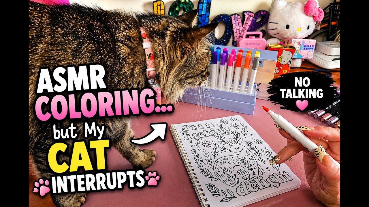 ASMR Coloring for SLEEP… but My Cat Interrupts 🐾 (No Talking)