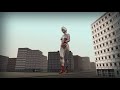 Metal Giant Heroine walking in the city