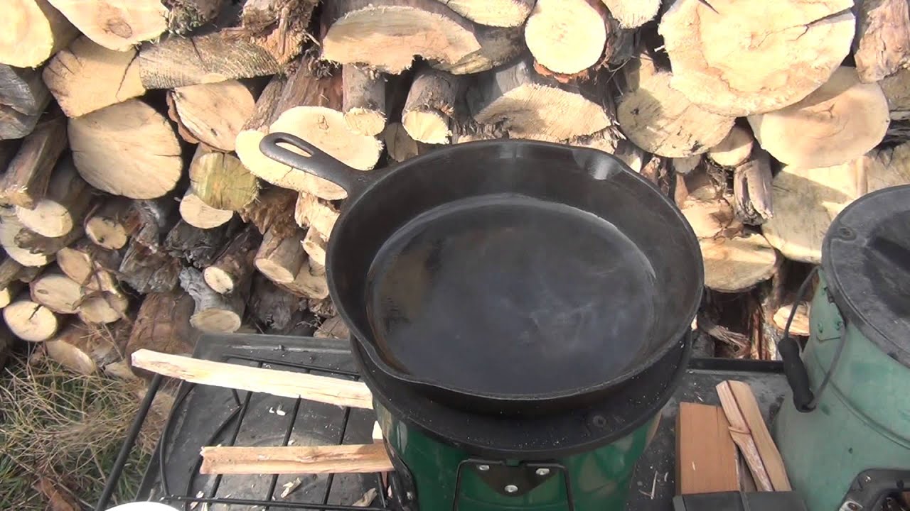 Seasoning a Cast Iron Skillet on a Rocket Stove (Free Fuel, Fast Work