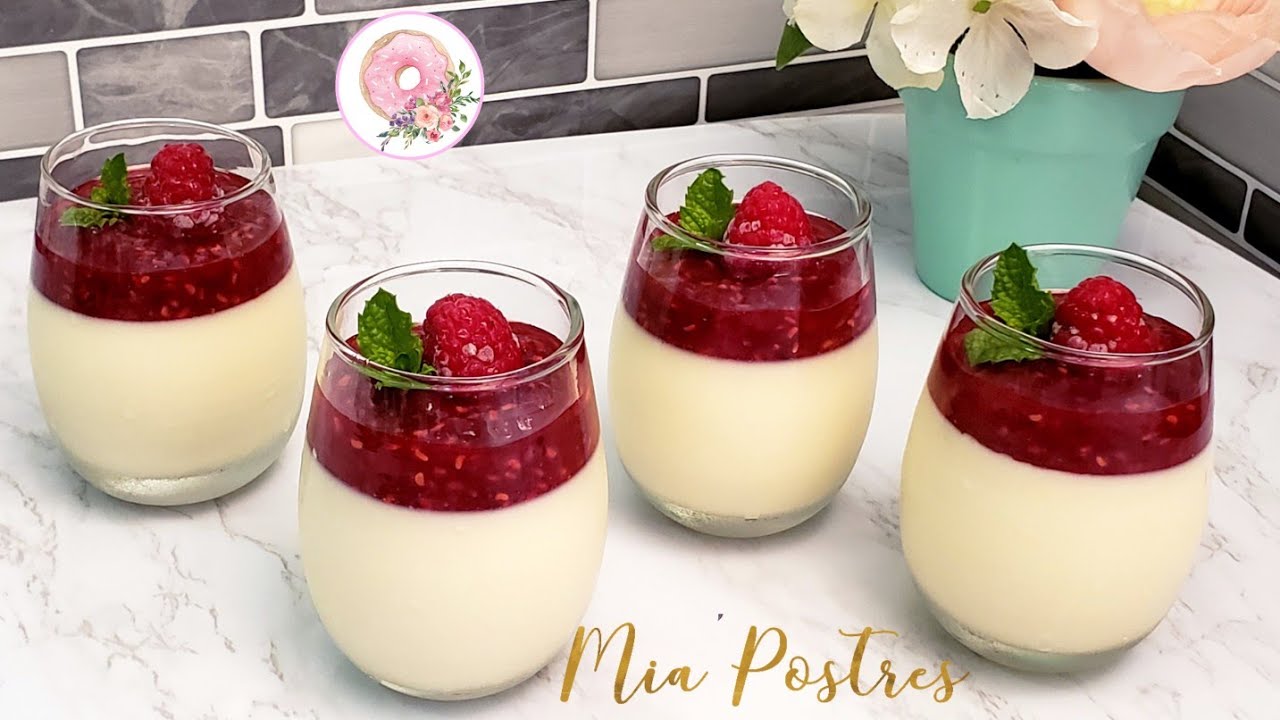 PANNA COTTA DE FRAMBUESAS / postre facil,  rapido y delicioso 😋