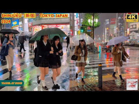 4k hdr japan travel 2024 | Night Rain Walk in Shinjuku(新宿)Tokyo Japan |  Relaxing City ambience