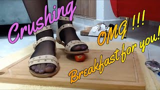 crush food Breakfast #crushing fruit bread #Barefeet #Sandals #heels  stomp #asmr destroy toe