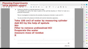 Planning of experiments 2018 papers Cambridge IGCSE Chemistry 0620/0971
