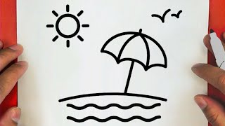 كيف ترسم شاطئ البحر خطوة بخطوة / رسم مصيف / رسم سهل / تعليم الرسم للمبتدئين / seashore drawing