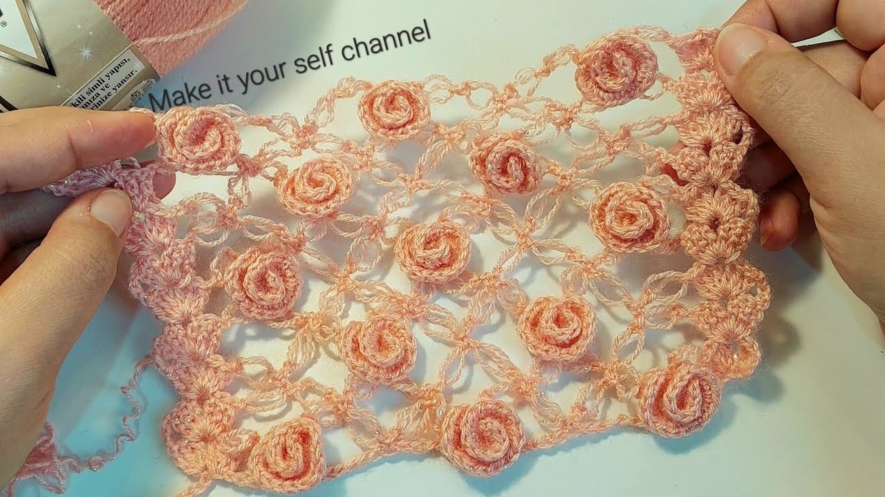 كروشية طريقه عمل شال بالوردات /قطعة انيقه ومميزة