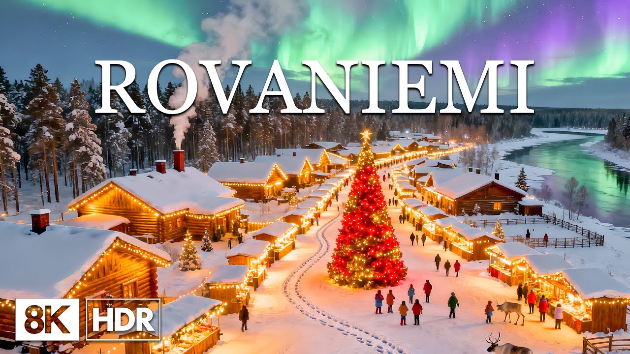 Rovaniemi Finland 8K 🎄 Fairytale Christmas Village - Snowy Forests, Frozen Rivers & Cozy Log Cabins