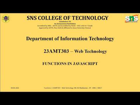 Leacture Video on Introduction to Javascript | SNS Institutions | M Manikandan AP