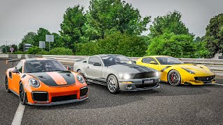 Forza 7 Drag race: Porsche 911 GT2 RS vs Ford Mustang GT500 (735hp) vs Ferrari F12 TDF