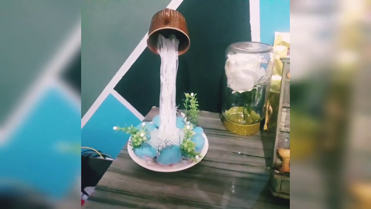 #Diy como faze cascata Lago  com cola quente lindo facil e barato 🥰🏞#passoapasso🤗