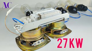 How to Make 220v Free Energy Generator 27KW with Speaker Useong Magnet and AC bulb