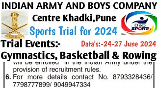 Indian Army Boys Sports Company invited A Sports TRIALS for Army Khadki Pune Centre.Sports Trial2024