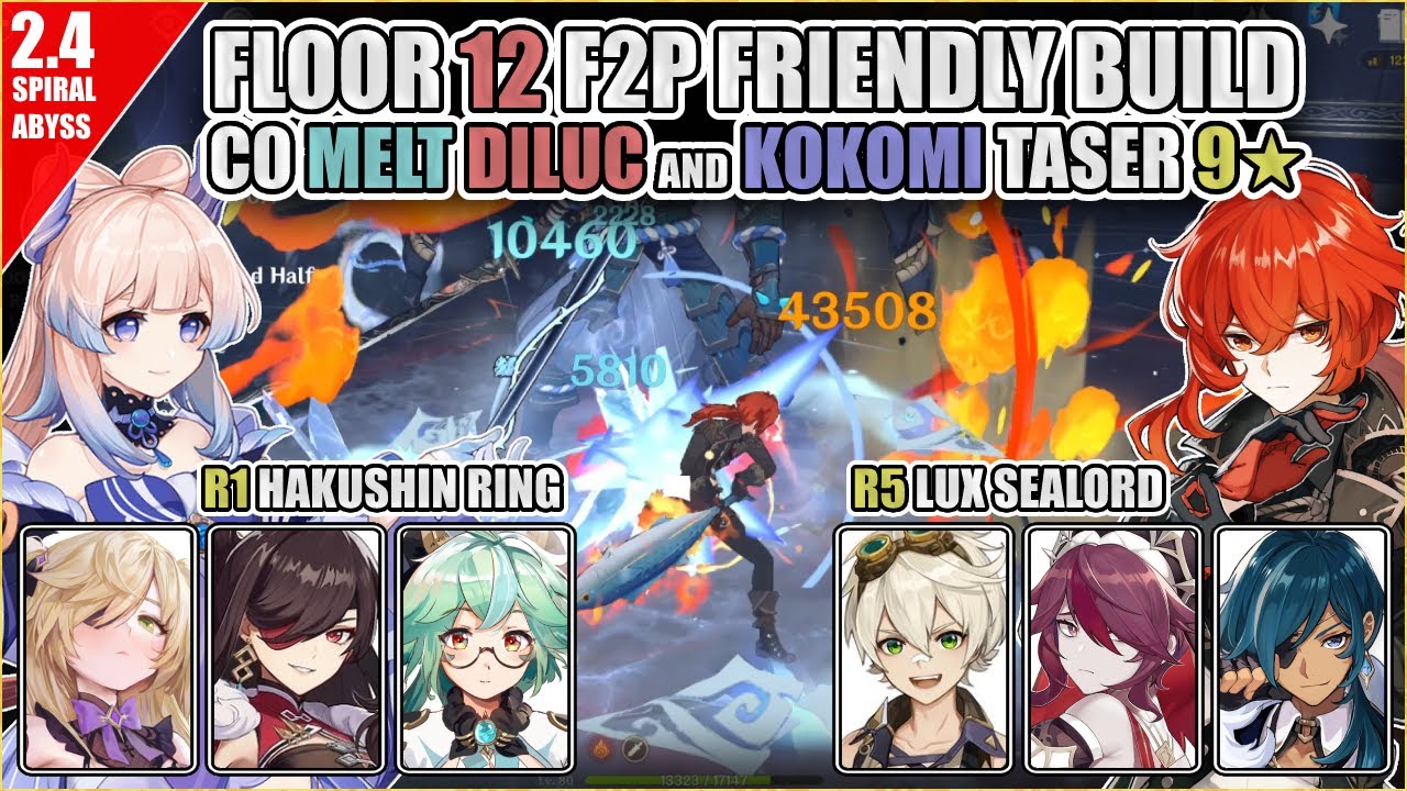 Patch 2.4 Spiral Abyss Floor 12 | 9★ | C0 Melt Diluc and Kokomi Taser | F2P Build | Genshin Impact