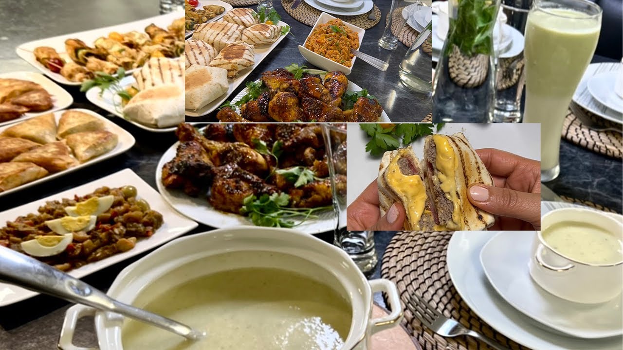 🌟Table de Iftar ramadan N 5 🌙velouté 🌟poulet caramélisé 🌟sandwich 🌟roulé de courgette🌟boulgour 🥗
