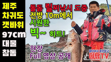 제주 차귀도 갯바위 97cm 대물 참돔-현장 Full 영상 공개 - 돌돔릴찌낚시 도중 전방 10m에서 시원한 빅~히트 [디낚TV]