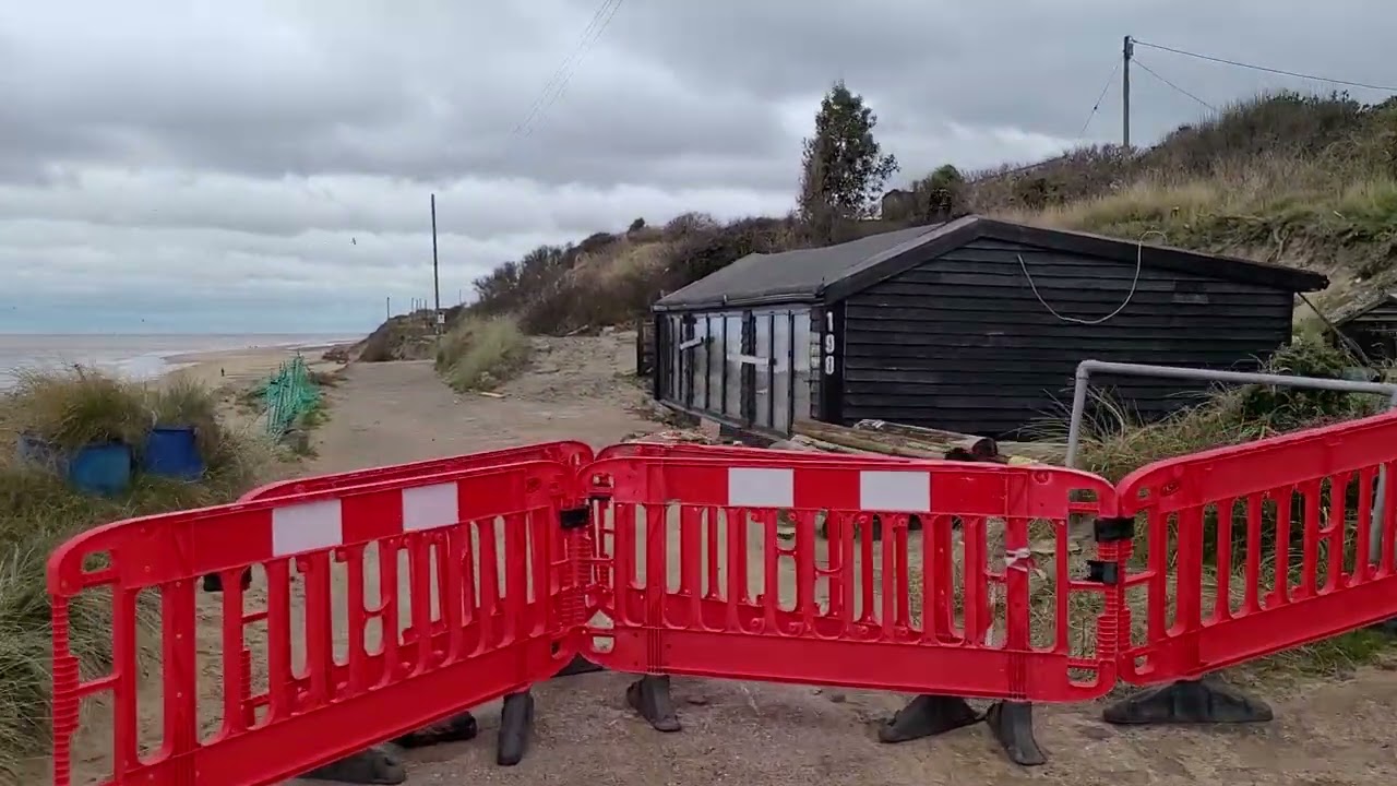 Walk along what is left of The Marrams, Hemsby, Great Yarmouth, Norfolk on Christmas eve 2023