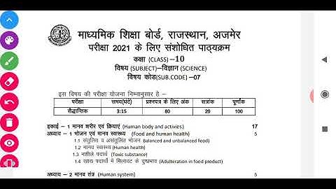 Revised Syllabus for 10th science RBSE for 2021