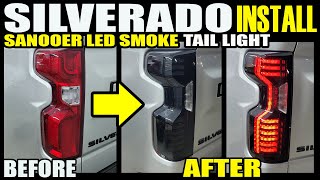 CHEVY SILVERADO 19 23 SANOOER SMOKE LED TAIL LIGHT INSTALL BEFORE AND AFTER