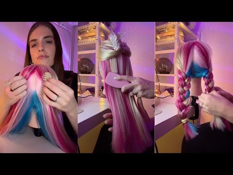 ASMR | Hair play, hair styling, braids on mannequin (whisper) / TikTok Live
