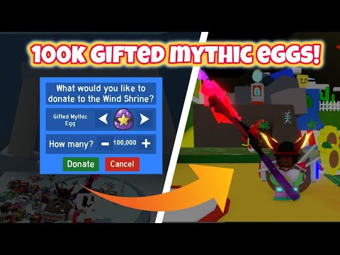 Donating 100,000 Gifted Mythic Eggs to the Wind Shrine! (Bee Swarm Simulator)