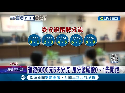 普發6000元登記入帳順序出爐！"分流5天" 身分證尾數0、1先領｜記者 翁嘉妤 周冠宇｜【LIVE大現場】20230320｜三立新聞台