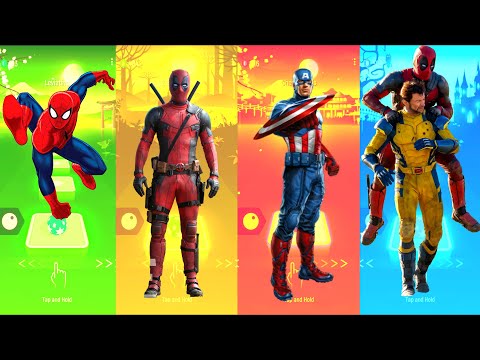 Spiderman 🆚 DeadPool 🆚 Captain America 🆚 Wolverine and DeadPool | Marvel Heroes | Tiles Hop Fun Ball