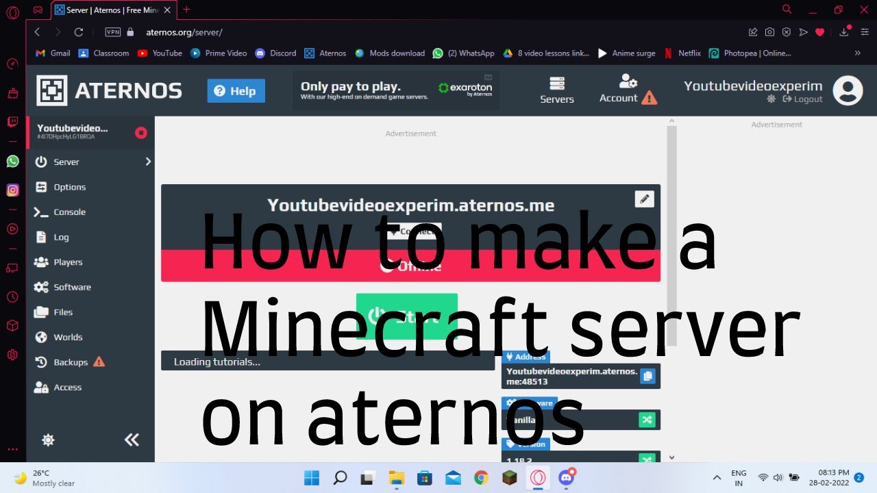 How to make a Minecraft server on Aternos | Saadprogames - YouTube