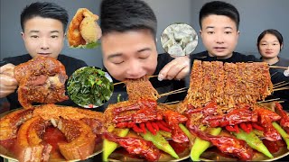 Mukbang Eating | Asmr Mukbang | Chinese Food Flammulina Enoki Mushrooms with Chili, Braised pork