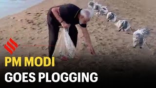 PM Modi goes plogging at Mahabalipuram beach