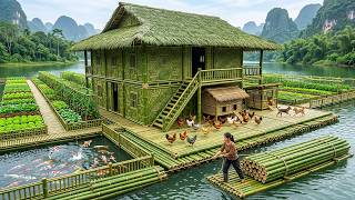 With Nowhere to Go, Girl Builds a Floating Bamboo House on a Deserted Island Now.|by@Trieuthiduong