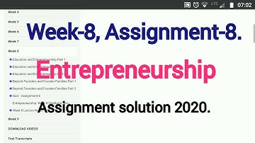 Assignment-8 // Entrepreneurship // NPTEL  assignment answer// weak-8 //