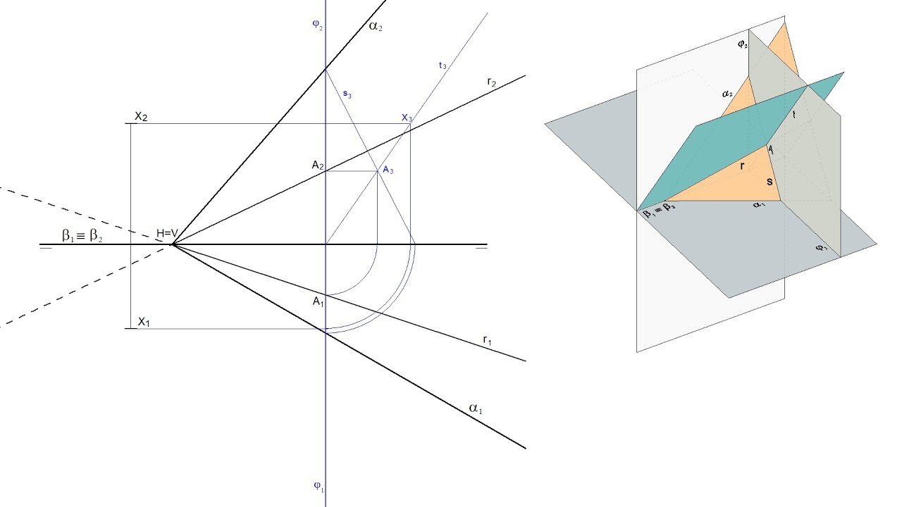 Intersección de plano oblicuo y plano que contiene a LT en Sistema Diédrico