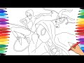 SPIDERVERSE COLORING PAGES - HOW TO DRAW AND COLOR SPIDERMAN MILES AND GWEN STACY SPIDERWOMAN