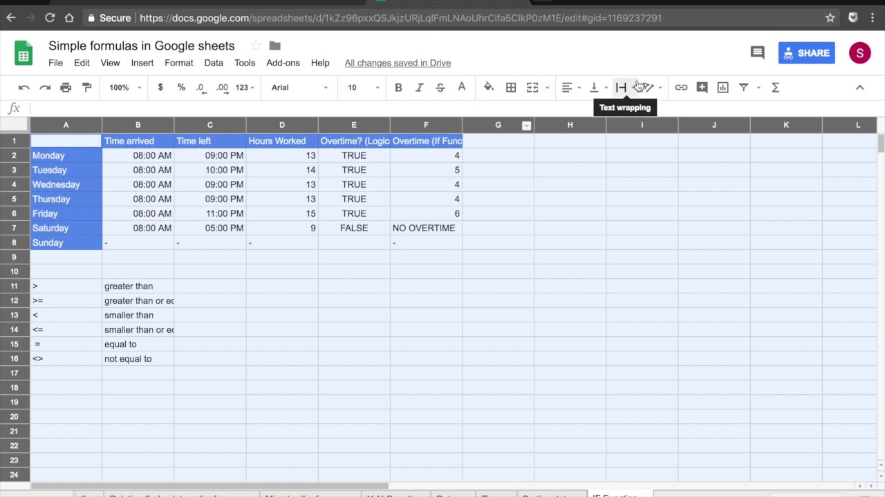Text alignment and wrap text in Google Sheets - YouTube