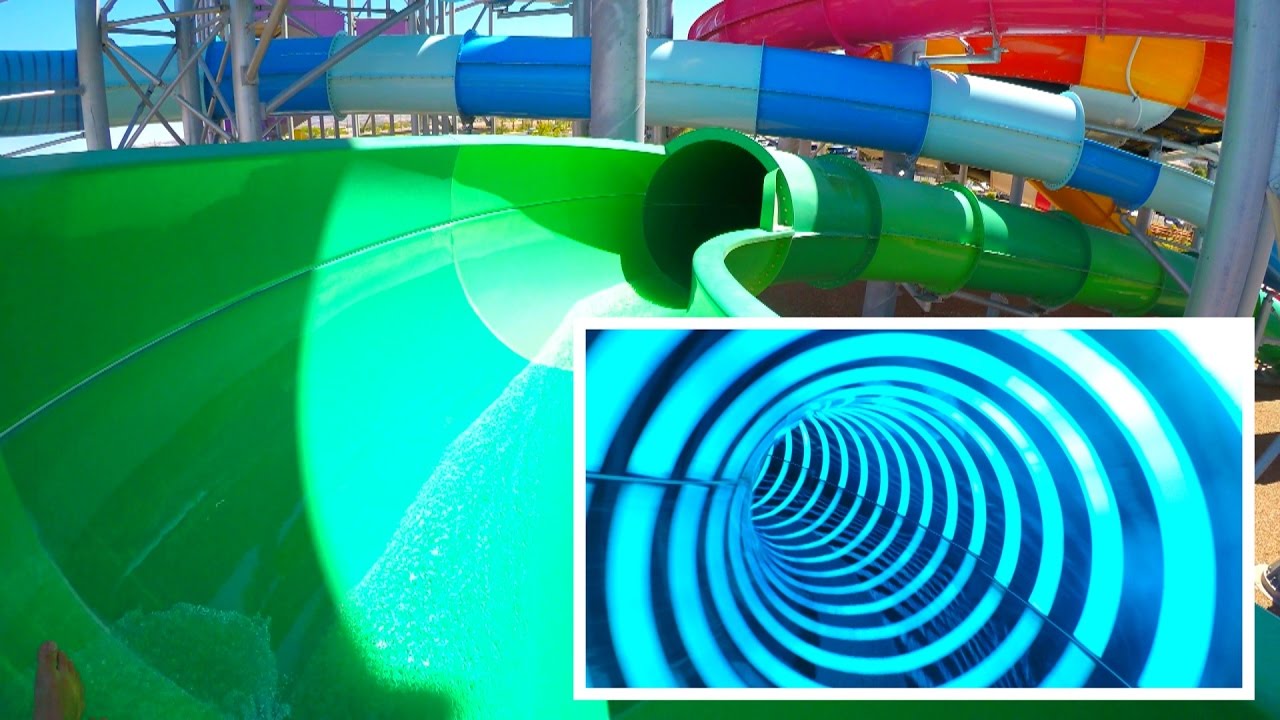 [4K] Point Panic & Green Water Slide - Cowabunga Bay Water Park - Las