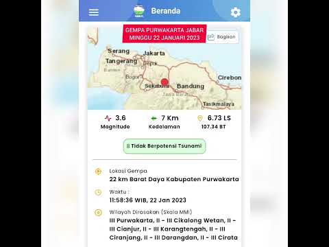 Gempa bumi hari ini guncang purwakarta jawa barat 22 Januari 2023 #shorts