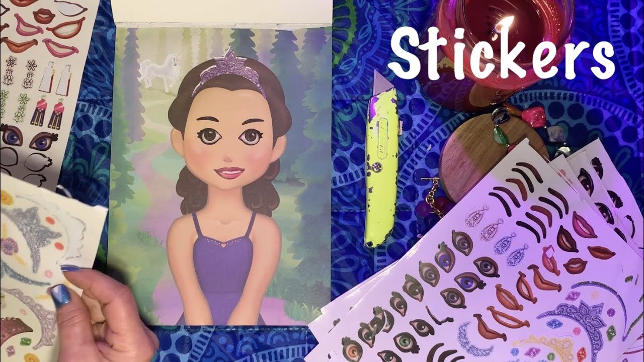 ASMR Sticker Book (No talking) Making Princess faces and accessories