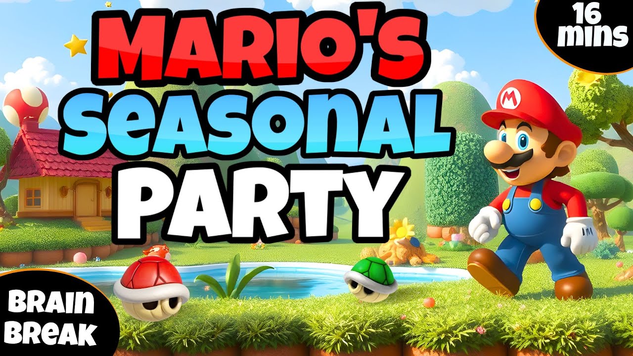 🌷☀️ Mario's Seasonal Party 🍎⛄  | Fitness Run | Brain Break | Mini-Games | GoNoodle Inspired