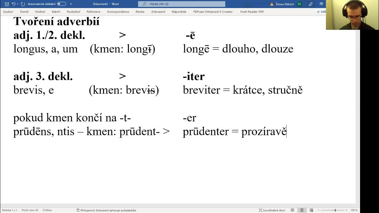 Adverbia – tvoření od 1.–3. deklinace - YouTube