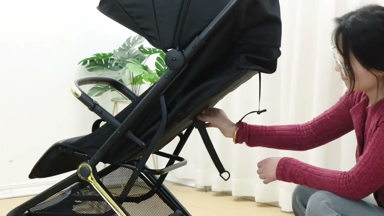 One-Hand Fold Baby Stroller Adjustable Canopy & Pedal with Storage Basket & Bag Baby Pram