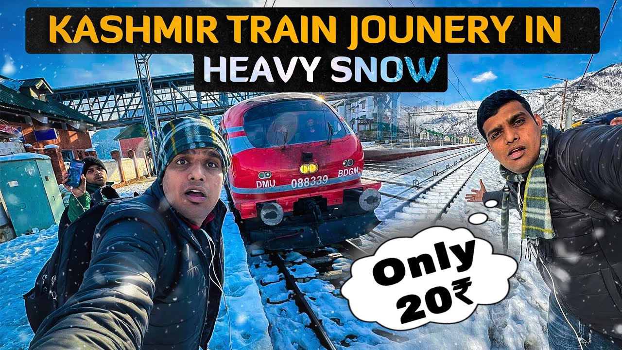 Kashmir train journey in heavy snow | Banihal to Srinagar | Only 20₹ | Heaven train journey 