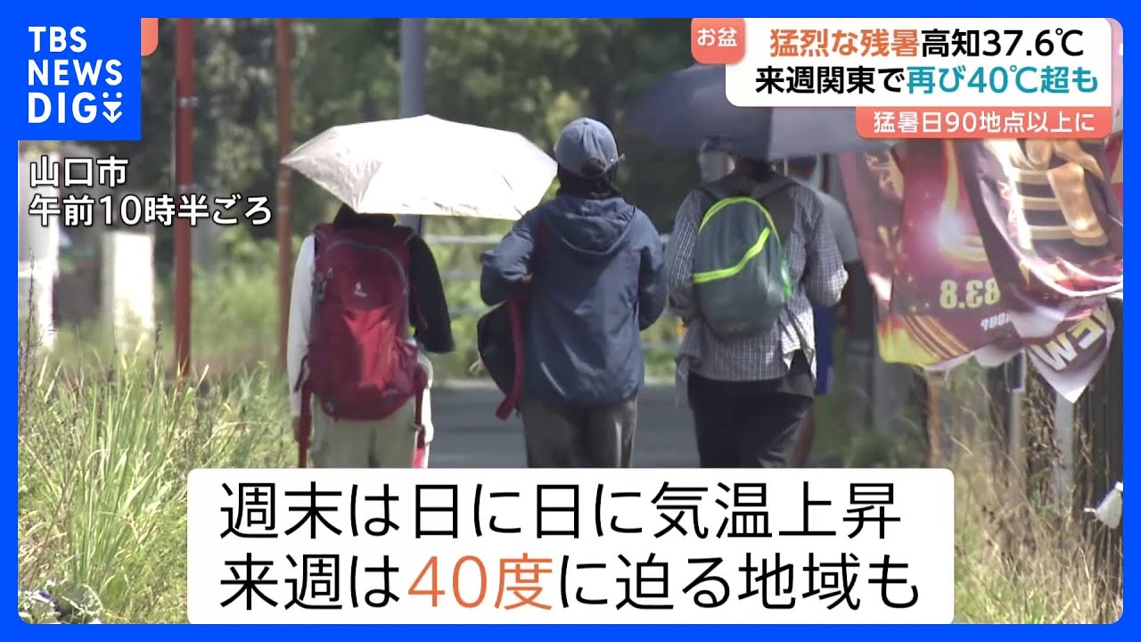 猛烈な残暑…「猛暑日」90地点以上に、来週は関東で再び40℃超も｜TBS 