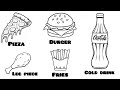 Junk food drawing || draw and color 5 junk food || how to draw junk foods 