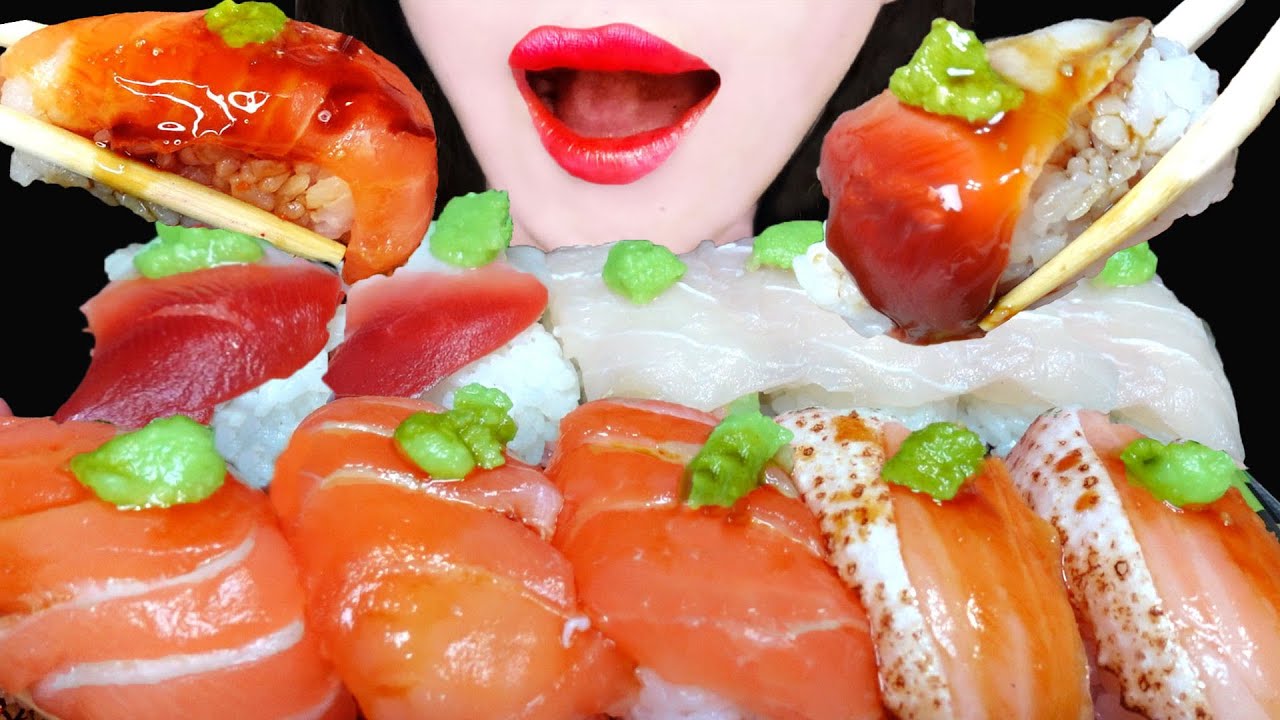 ASMR RAW SUSHI SASHIMI PLATTER|SALMON SUSHI