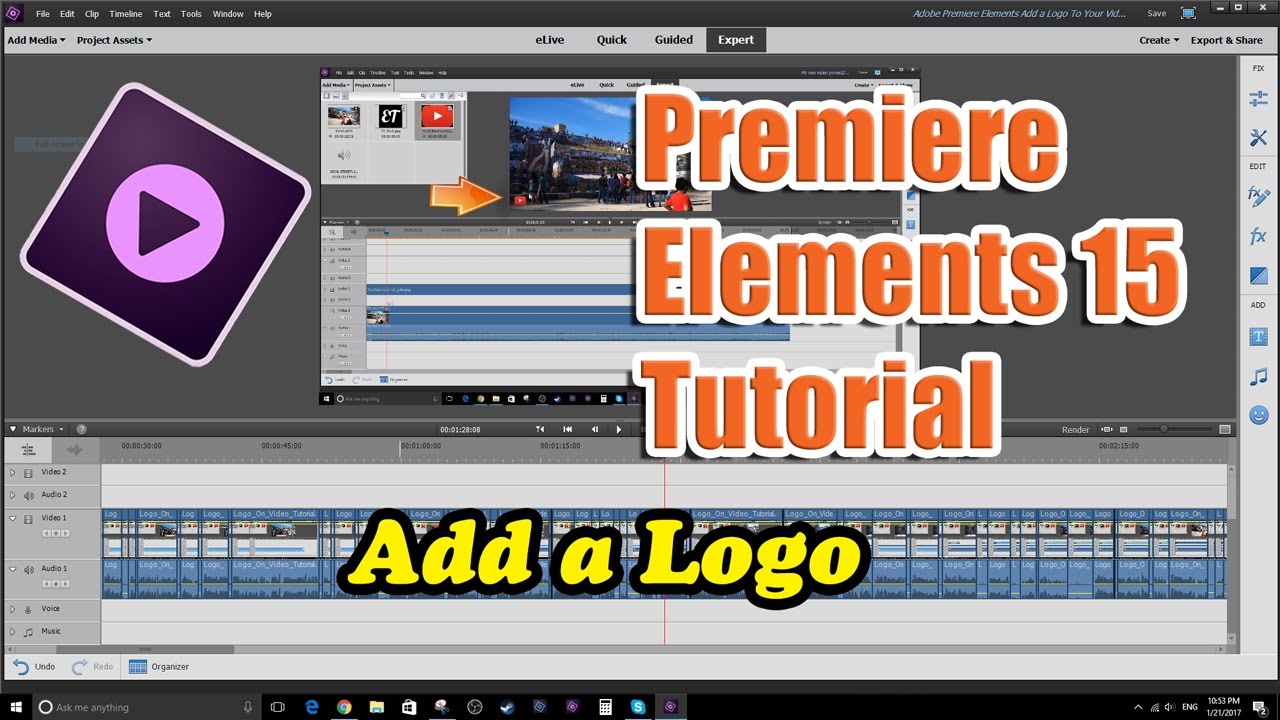 Premiere Elements 15 Tutorial Add A Logo To Your Video Youtube