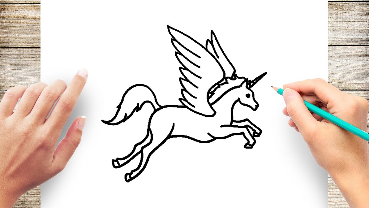 how to draw a cute unicorn with wings