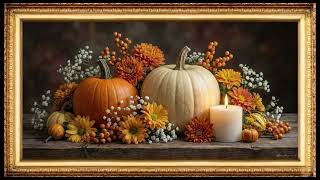 Cozy Autumn Pumpkins & Candlelight - Rustic Harvest Still Life | TV Wallpaper | Loop Art screenshot 4