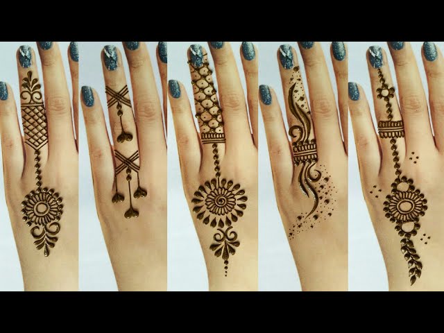 Very easy and stylish finger mehndi design|| back hand ring style henna  design - YouTube