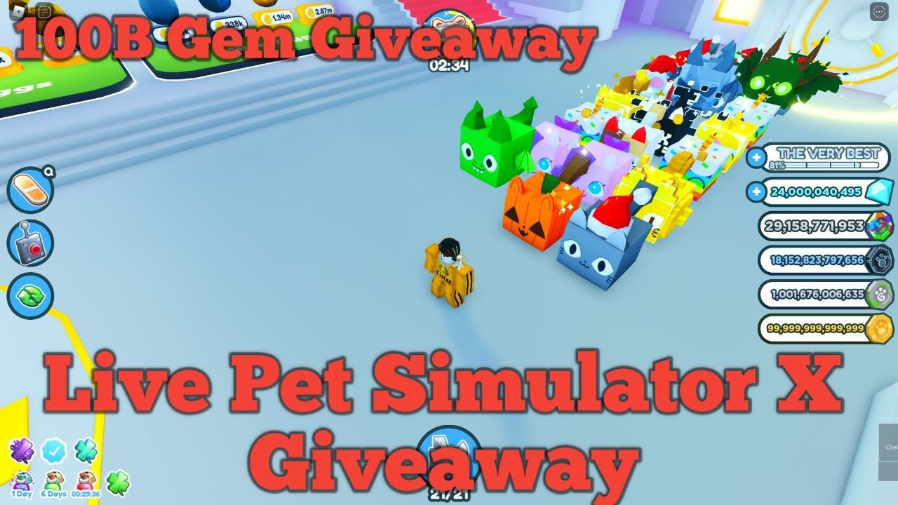 🔴LIVE! Pet Simulator X Giveaway & FREE GEMS GIVEAWAY💎100B Gem Giveaway💎