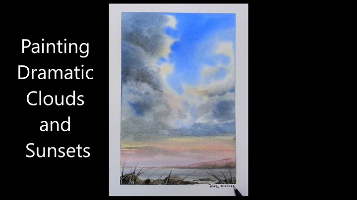 Painting dramatic clouds and Sunset. Simple waterc...