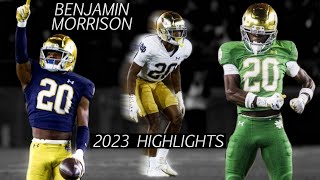 Benjamin Morrison 2023 Highlight Reel - Notre Dame CB #20 sophomore season